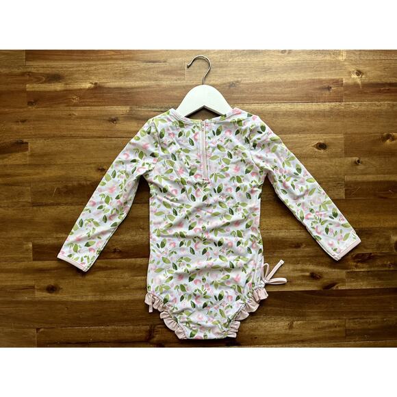 NWT SweetHoney Long Sleeve Rash Guard Santa Cruz Floral White Pink Ruffle Preppy - Picture 5 of 8